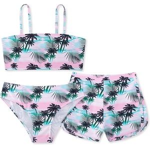 Girls Swimsuit Bikini 3 Piece Bathing Suit with Shorts, Adjustable Strap 12-13